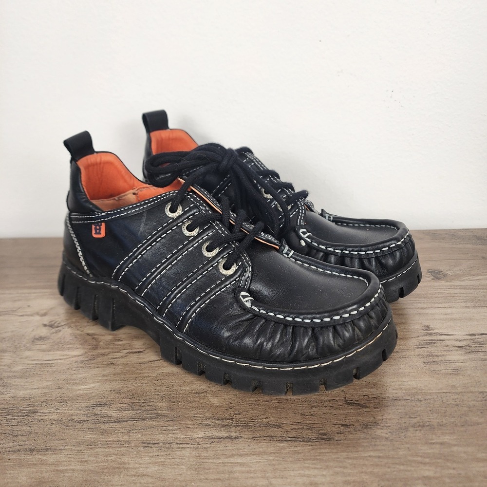 MAG 4062 Chunky Black Lace Up Leather Shoes Women's Size 39‎